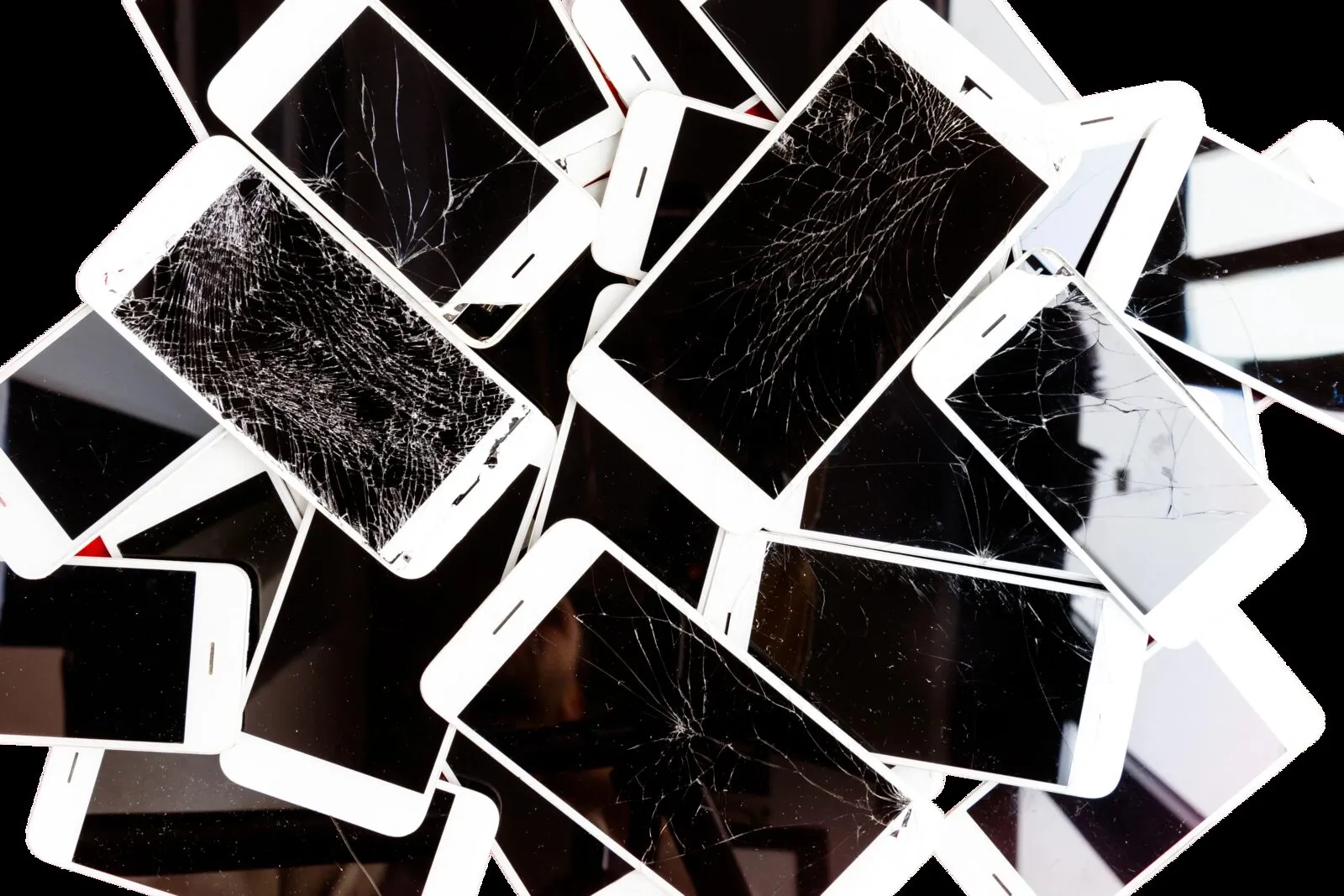 A pile of old smartphones